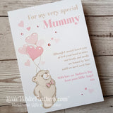 MOTHERS DAY - TEDDY BEAR WITH BALLOONS & POEM CARD (can be personalised)