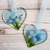 FUSED GLASS FLORAL HEART with Forget Me Nots