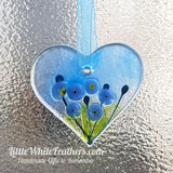 FUSED GLASS FLORAL HEART with Forget Me Nots