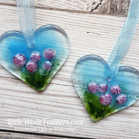 FUSED GLASS FLORAL HEART with Roses
