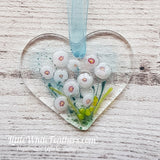 FUSED GLASS FLORAL HEART with White Cosmos